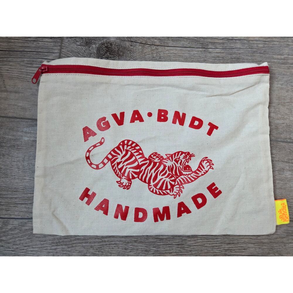 Agua Bendita Handmade Canvas Pouch Tiger Graphic Zip Makeup Travel Bag
